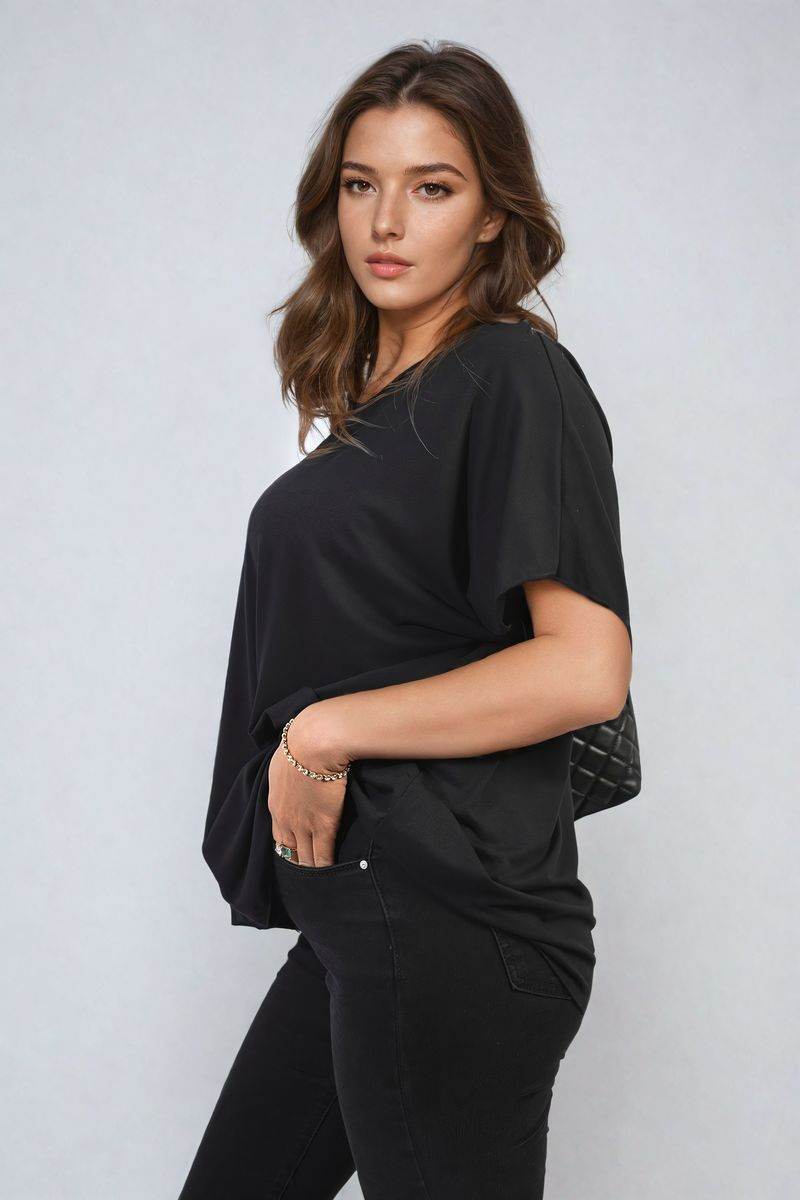 Short Sleeve V-Neck Loose Top - Lunavitae