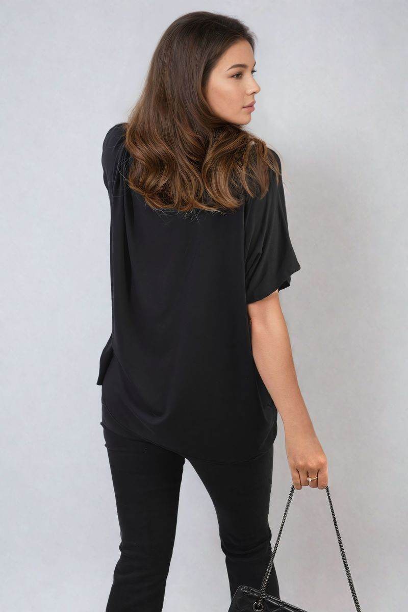 Short Sleeve V-Neck Loose Top - Lunavitae