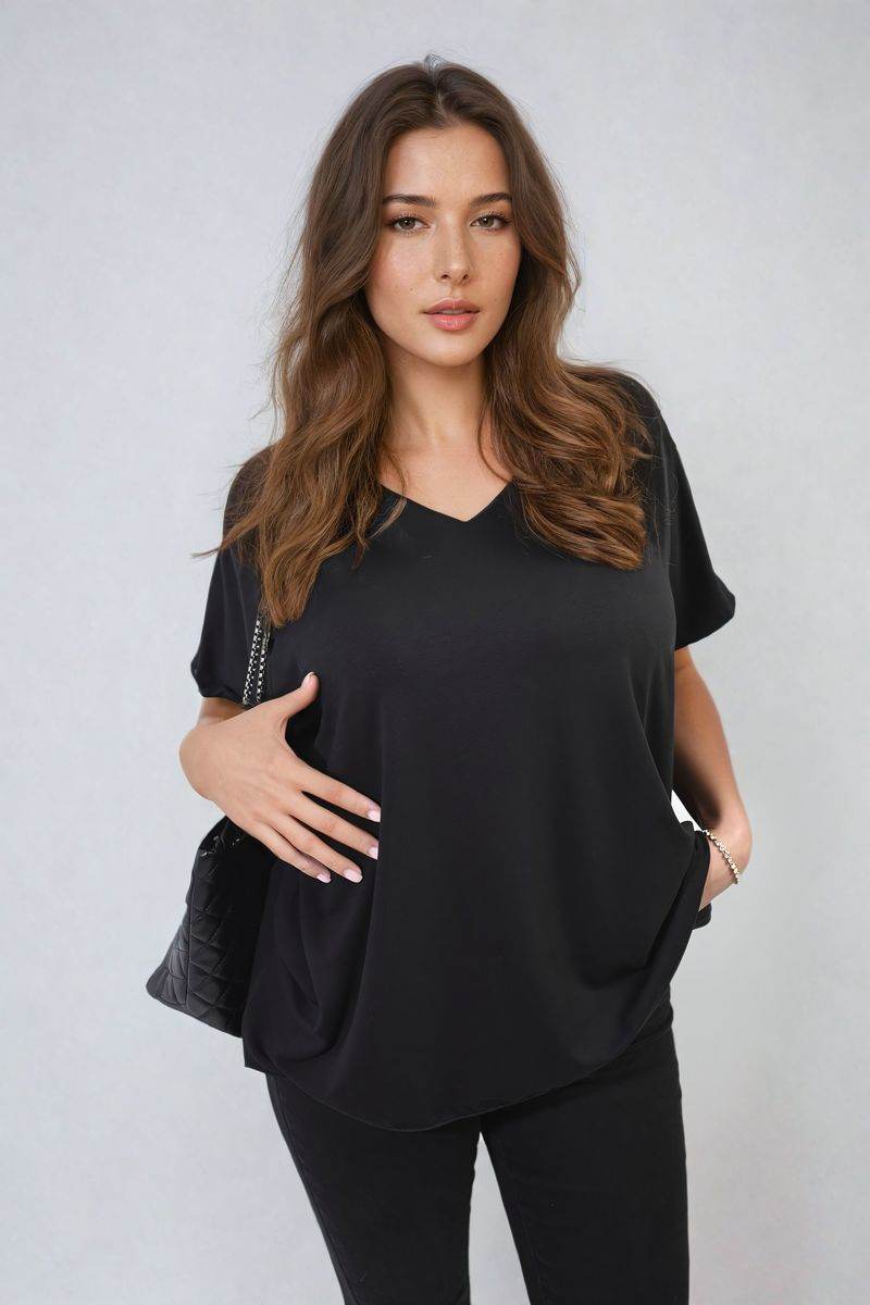 Short Sleeve V-Neck Loose Top - Lunavitae