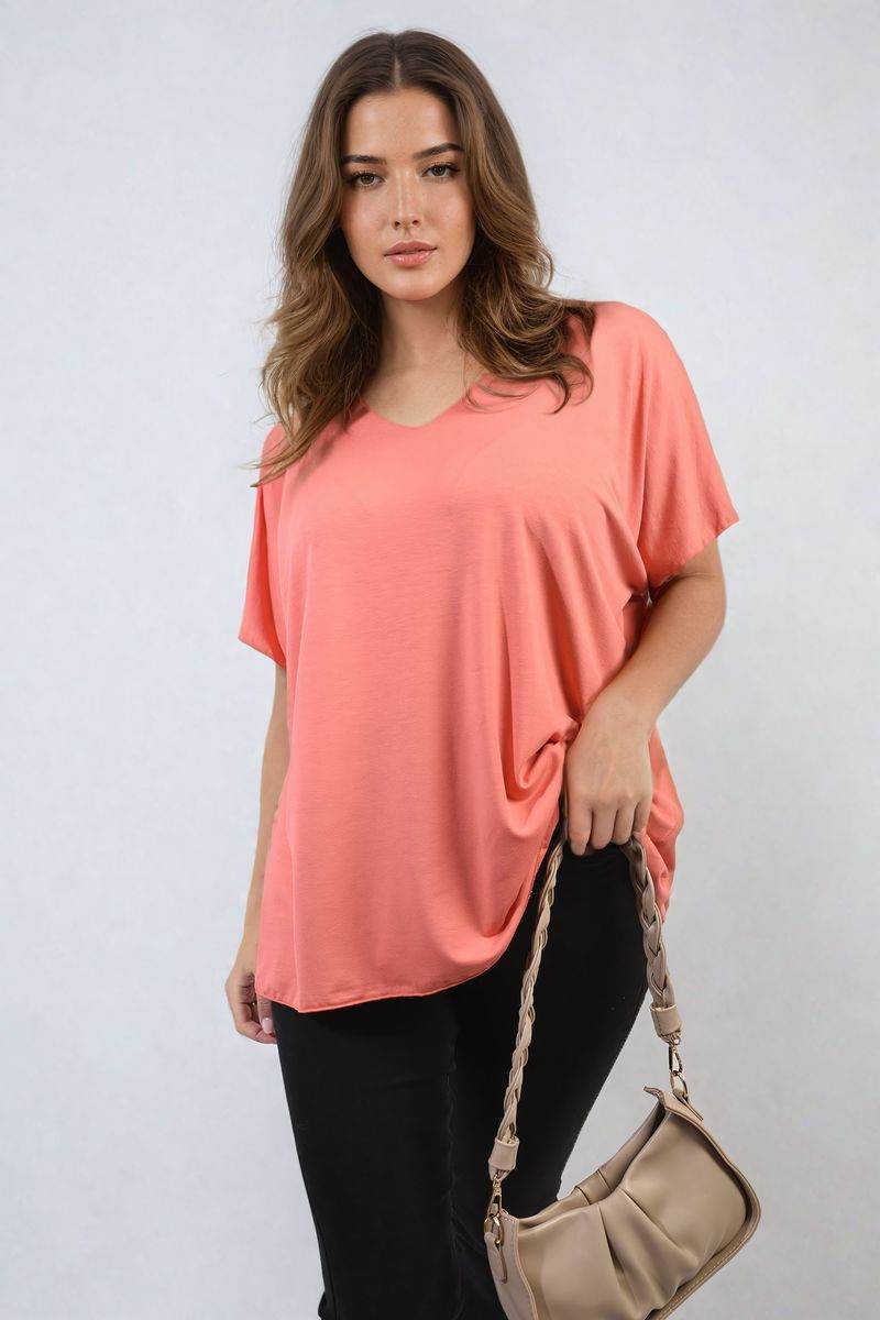 Short Sleeve V-Neck Loose Top - Lunavitae