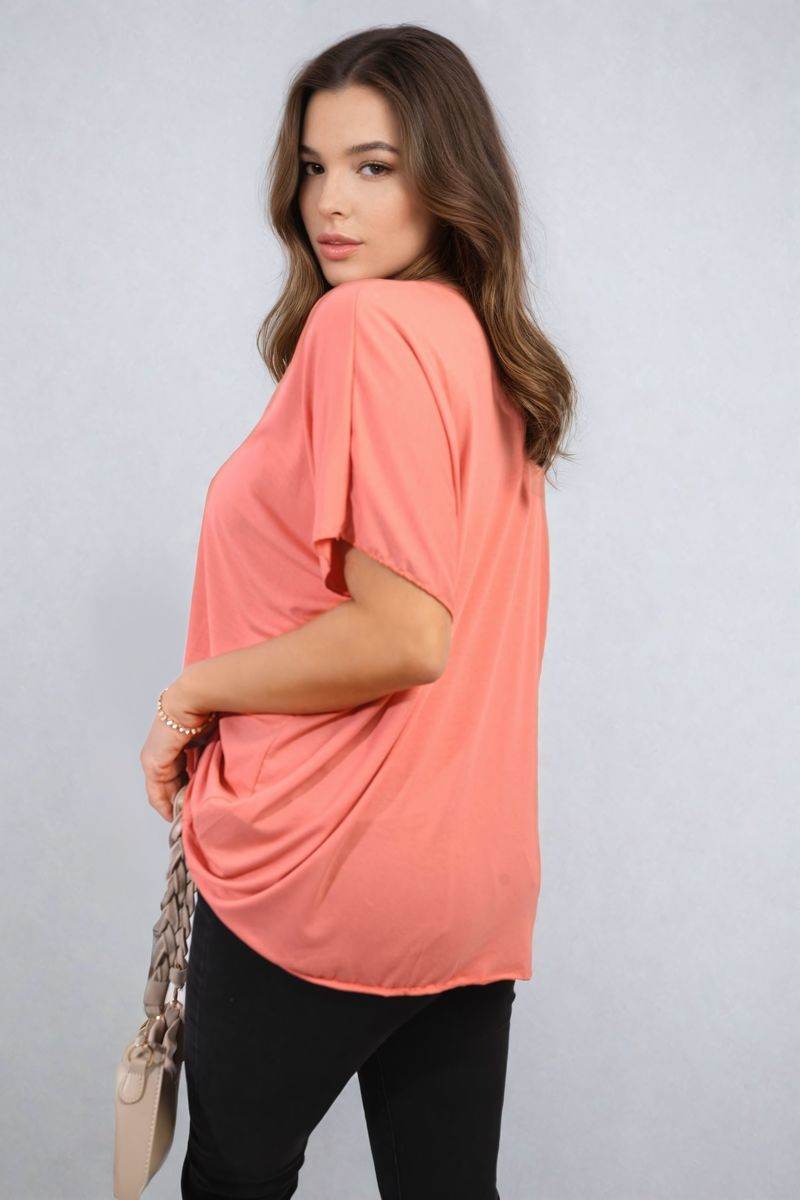 Short Sleeve V-Neck Loose Top - Lunavitae