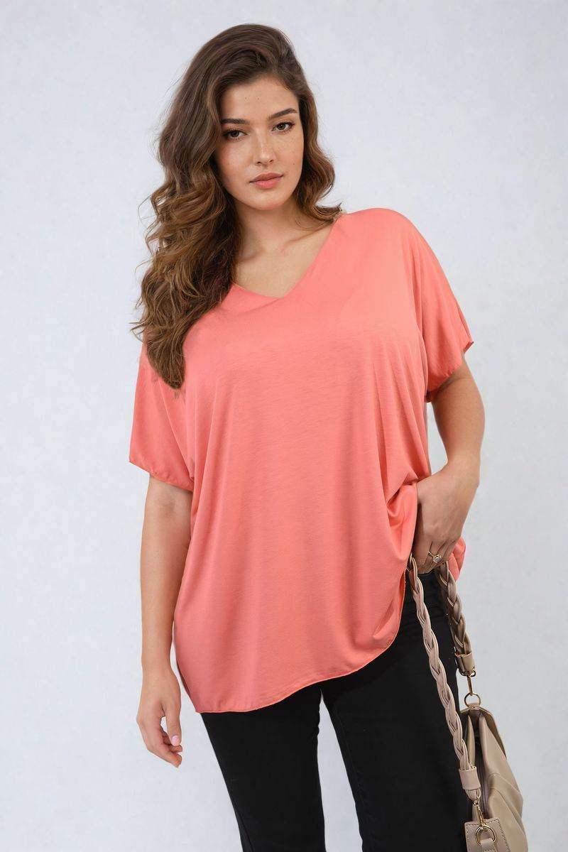 Short Sleeve V-Neck Loose Top - Lunavitae