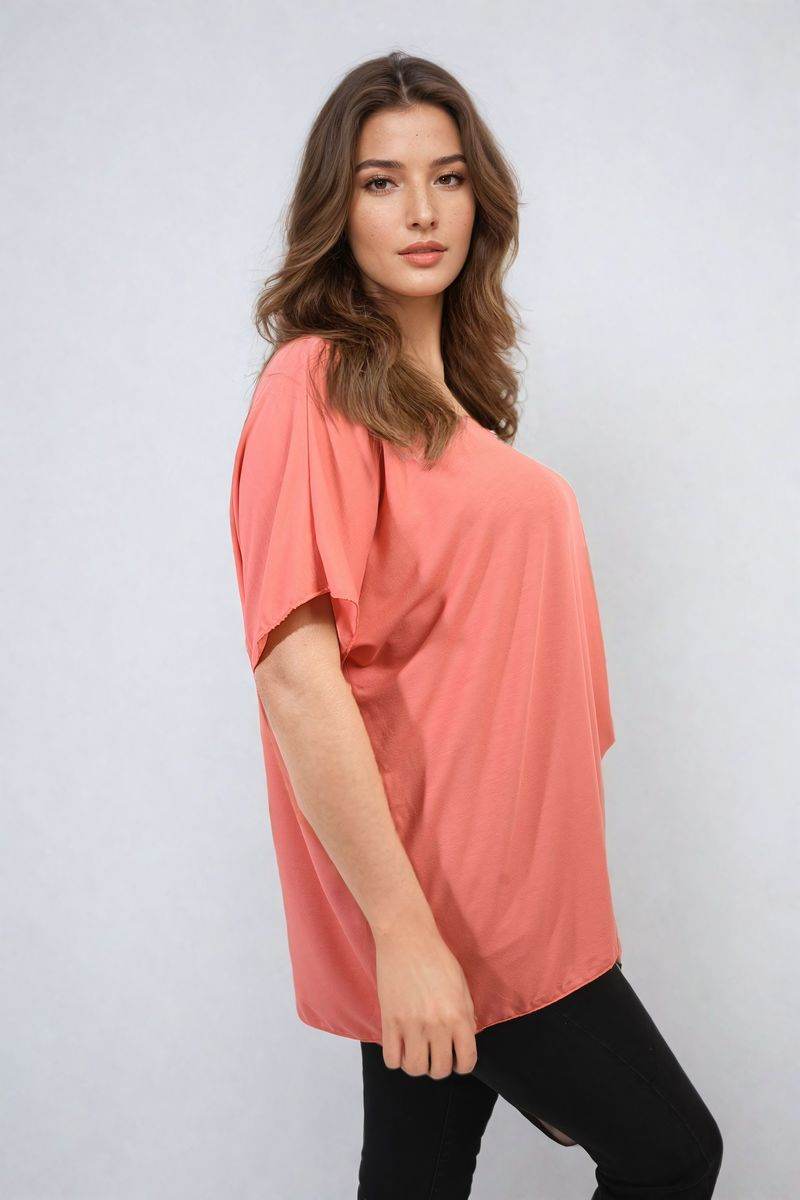 Short Sleeve V-Neck Loose Top - Lunavitae