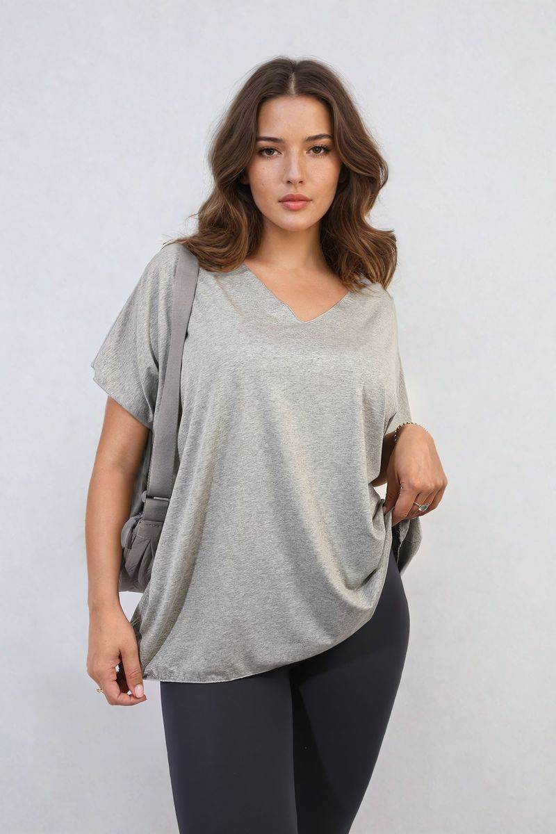 Short Sleeve V-Neck Loose Top - Lunavitae