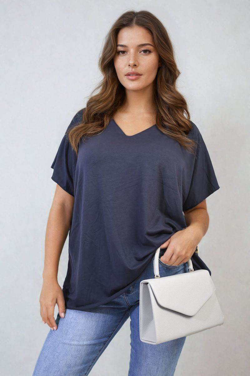 Short Sleeve V-Neck Loose Top - Lunavitae