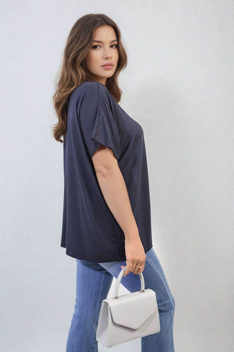 Short Sleeve V-Neck Loose Top - Lunavitae