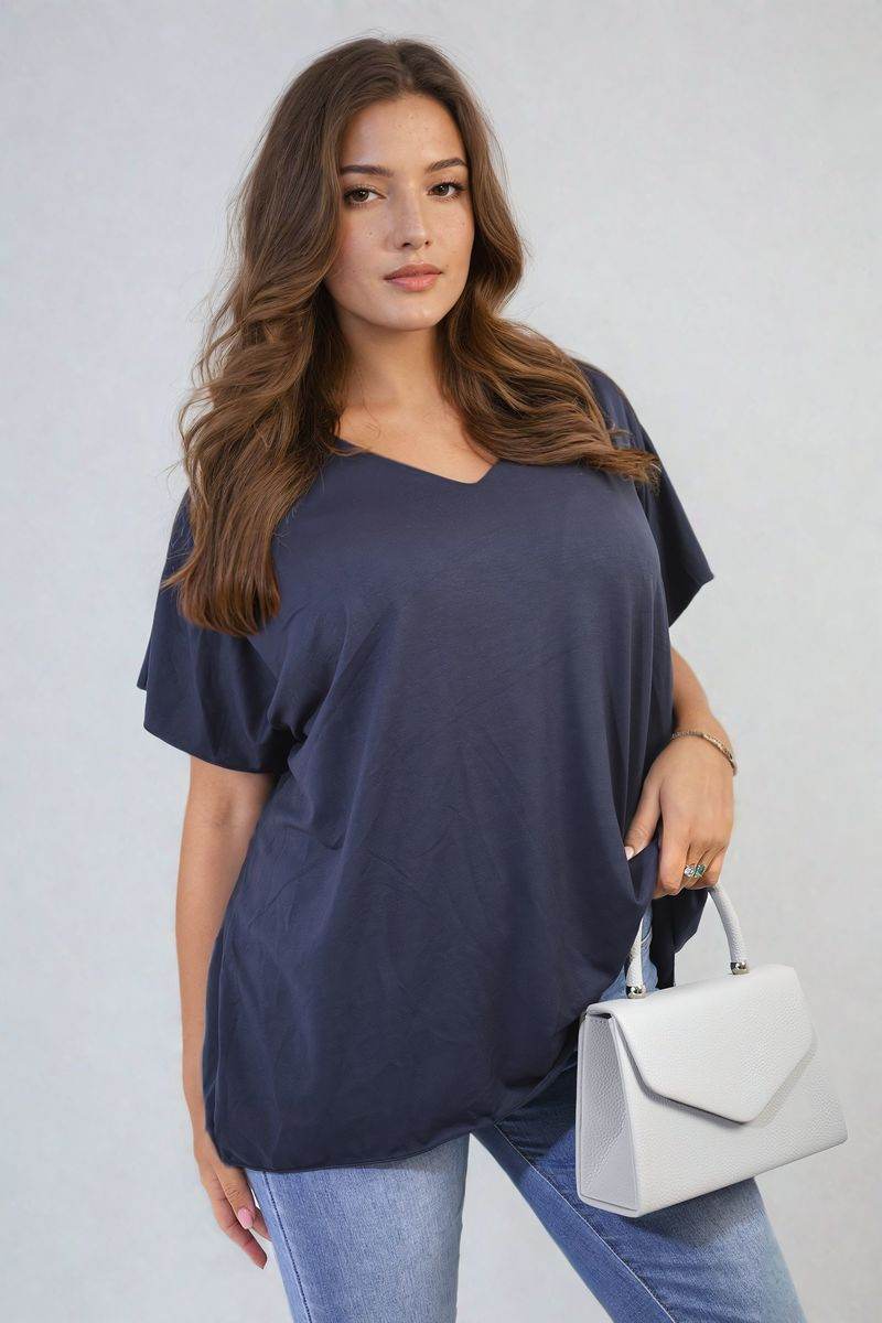 Short Sleeve V-Neck Loose Top - Lunavitae