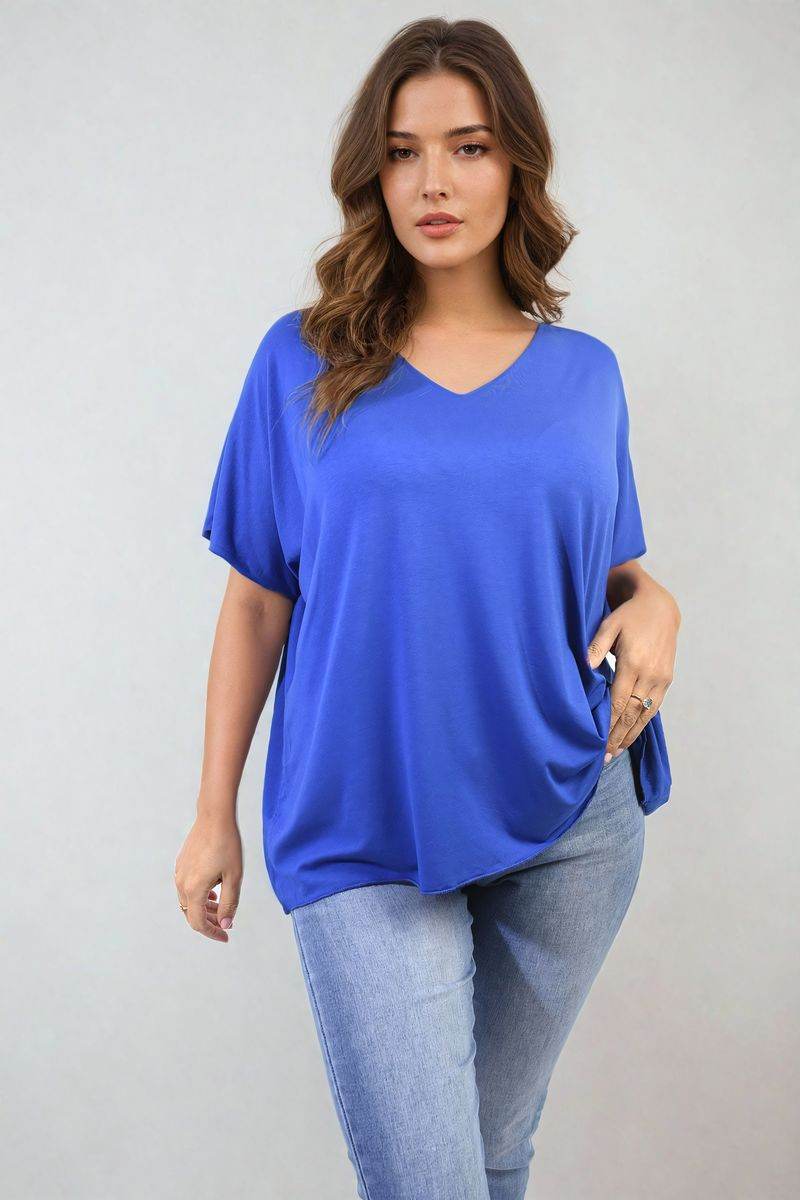 Short Sleeve V-Neck Loose Top - Lunavitae