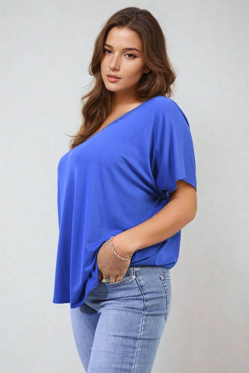 Short Sleeve V-Neck Loose Top - Lunavitae