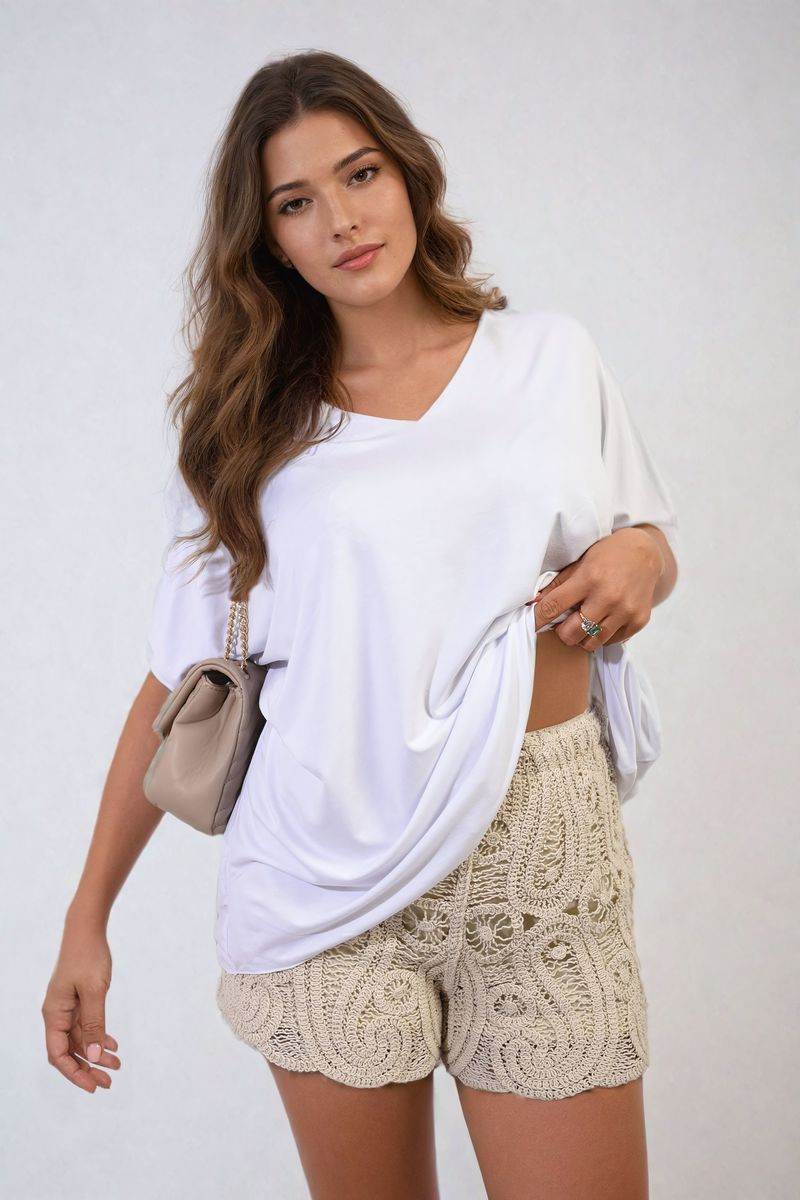 Short Sleeve V-Neck Loose Top - Lunavitae