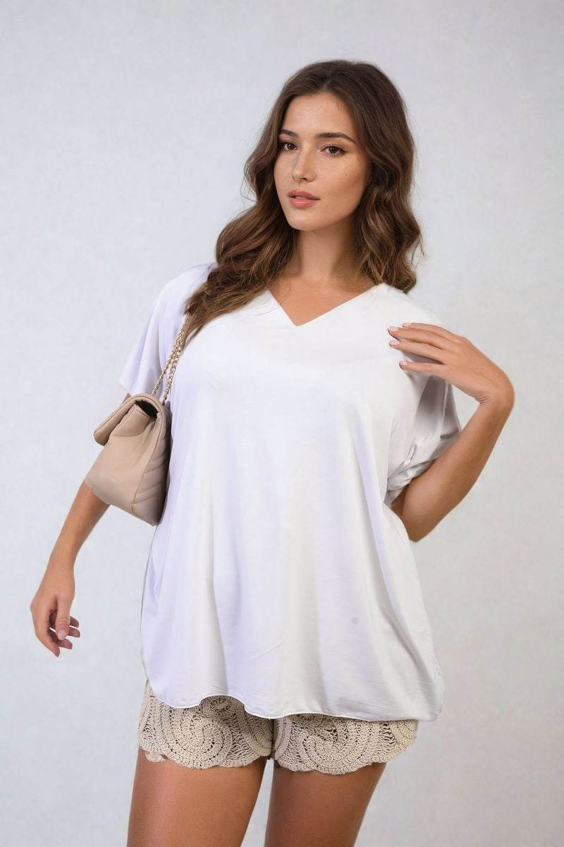 Short Sleeve V-Neck Loose Top - Lunavitae