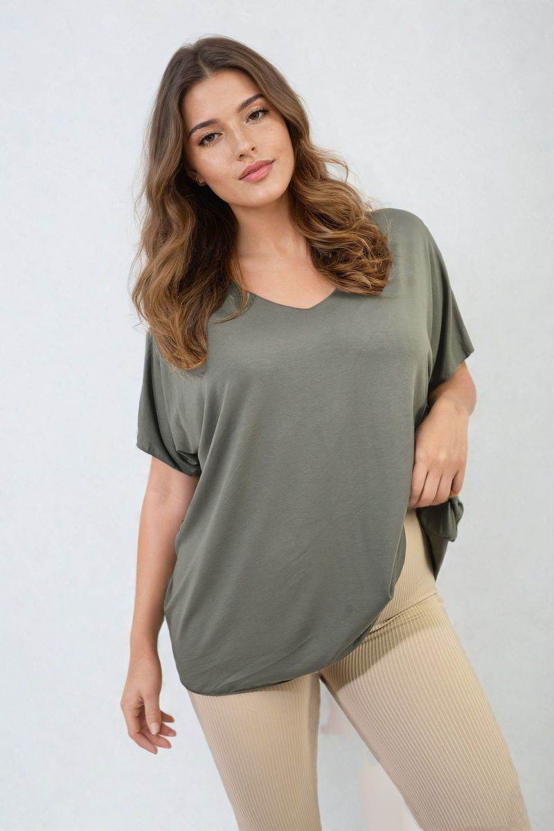 Short Sleeve V-Neck Loose Top - Lunavitae