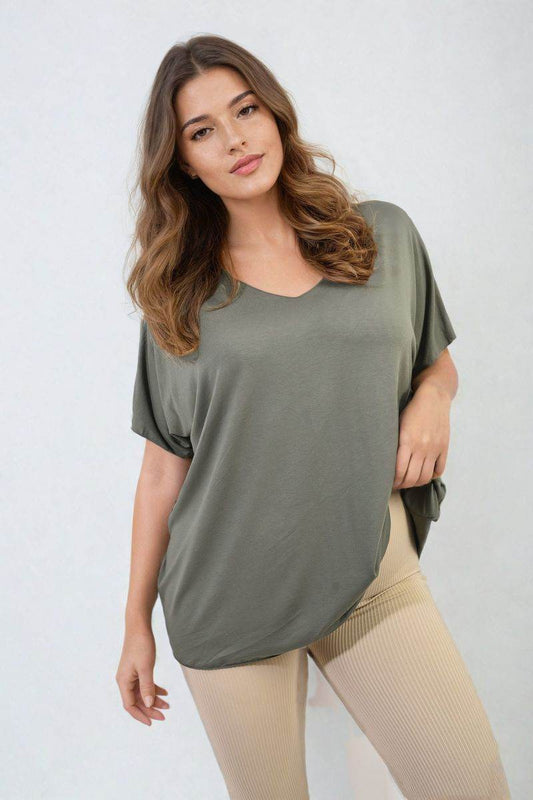 Short Sleeve V-Neck Loose Top - Lunavitae