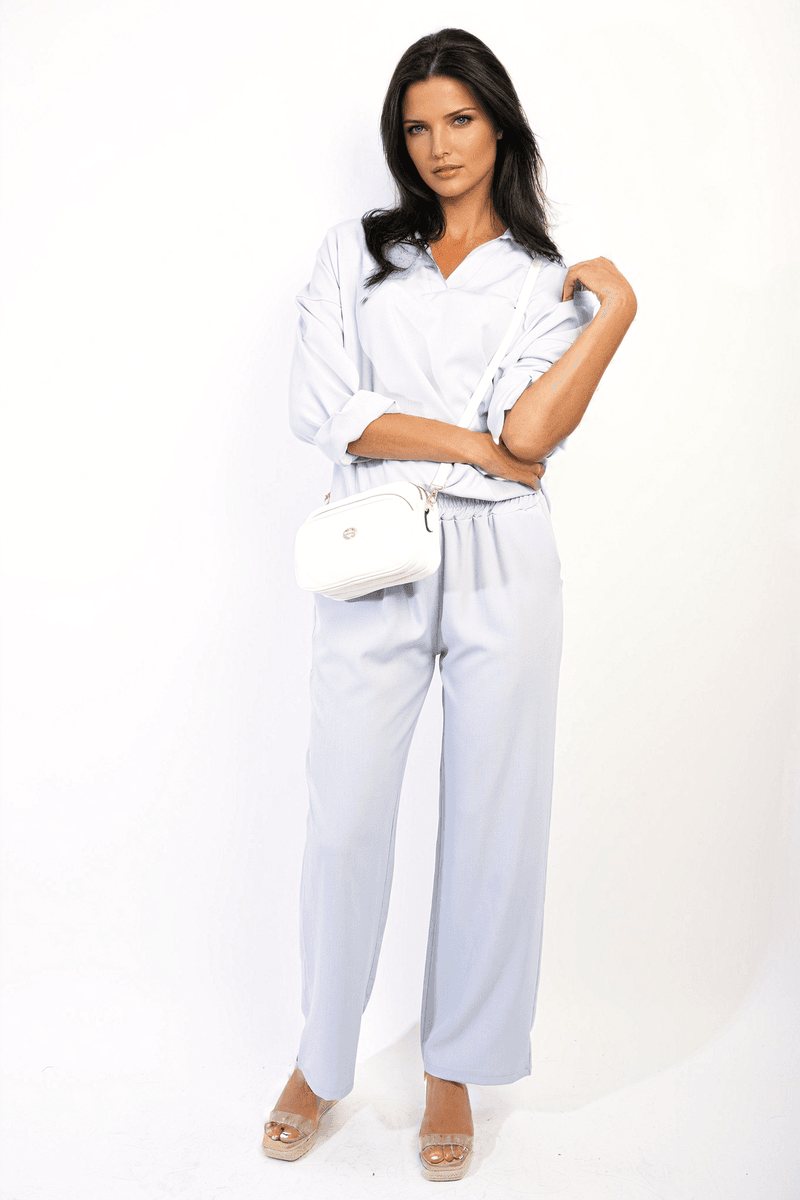 V-neck Long Sleeve Top and Wide Leg Pants Co-ord Set - Lunavitae