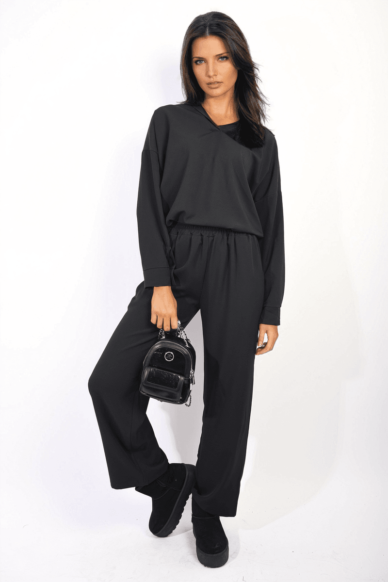 V-neck Long Sleeve Top and Wide Leg Pants Co-ord Set - Lunavitae