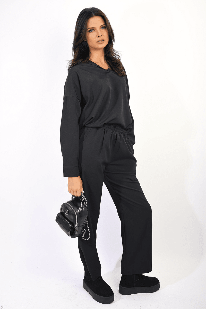 V-neck Long Sleeve Top and Wide Leg Pants Co-ord Set - Lunavitae