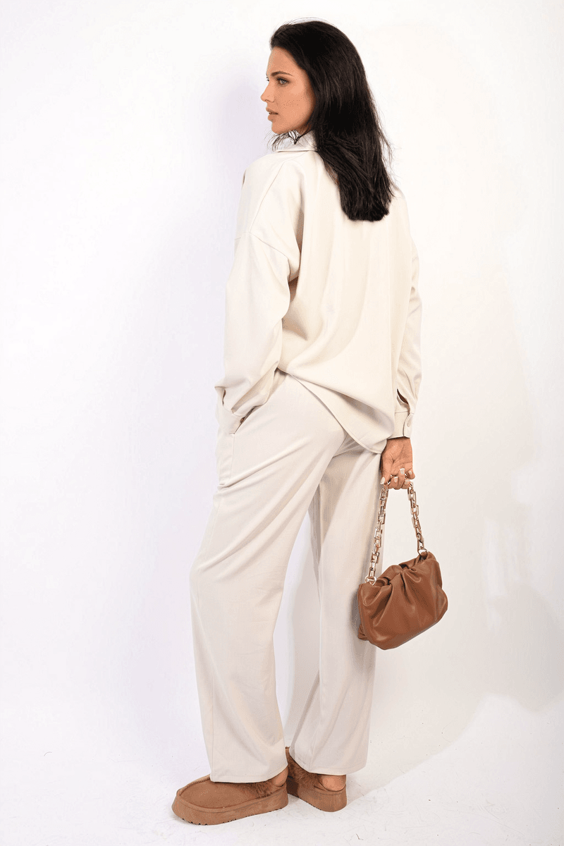 V-neck Long Sleeve Top and Wide Leg Pants Co-ord Set - Lunavitae