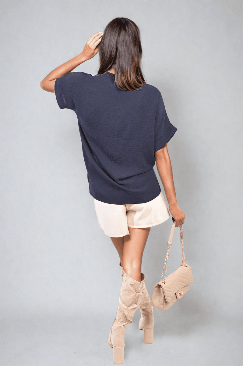 V-Neck Twist Front Top - Lunavitae