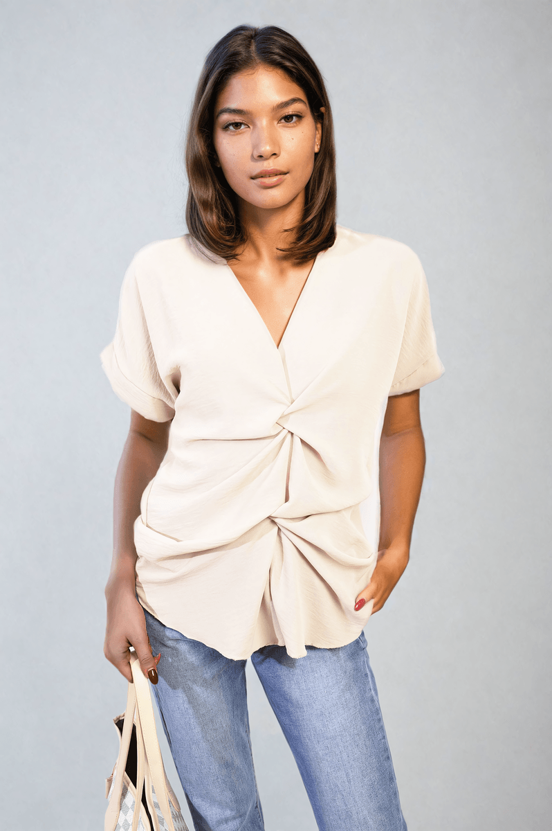 V-Neck Twist Front Top - Lunavitae