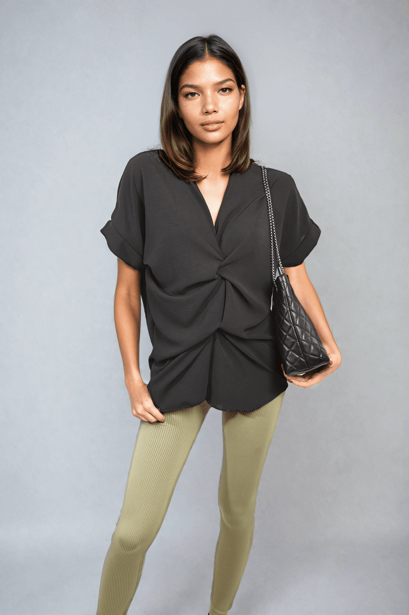 V-Neck Twist Front Top - Lunavitae