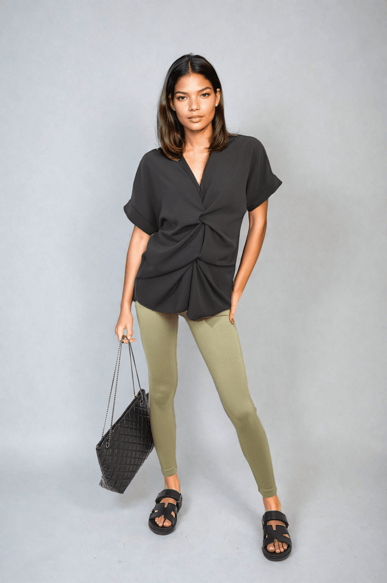 V-Neck Twist Front Top - Lunavitae