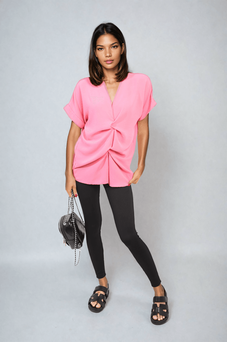 V-Neck Twist Front Top - Lunavitae