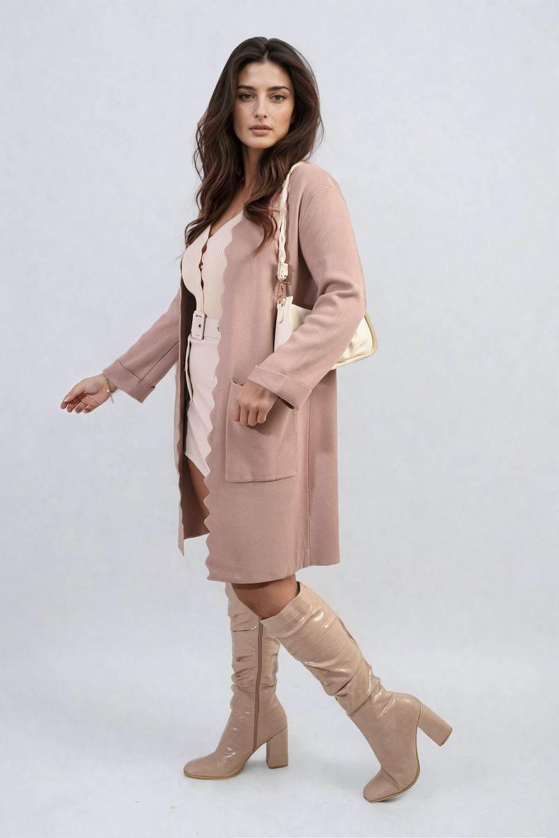 Wave Trim Knitted Cardigan with Front Pockets - Lunavitae