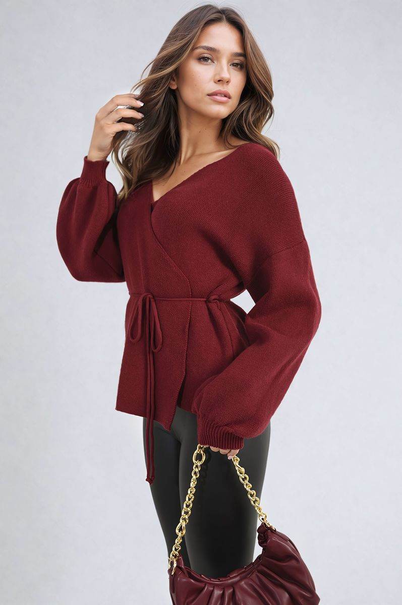 Wrap Tie Belt Knitted Cardigan - Lunavitae