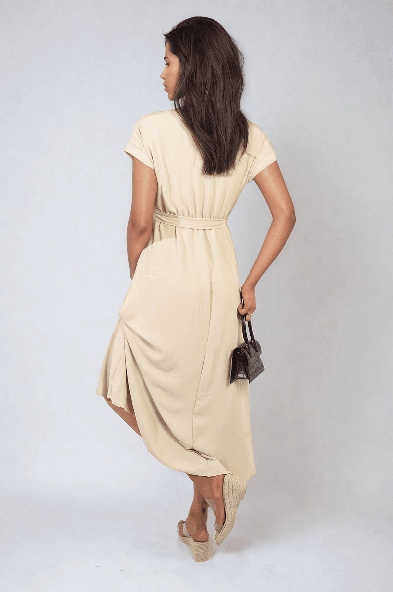 Wrap Tie Waist Short Sleeve Midi Dress - Lunavitae