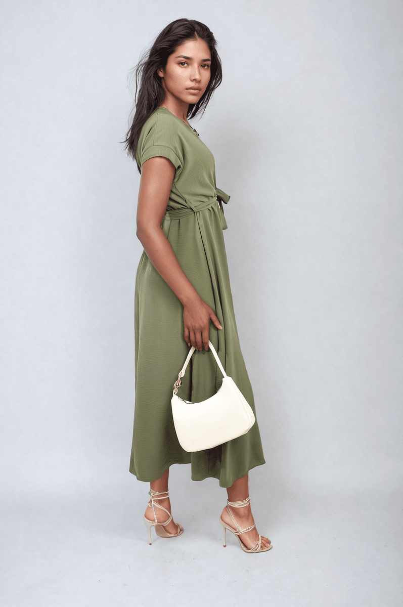 Wrap Tie Waist Short Sleeve Midi Dress - Lunavitae