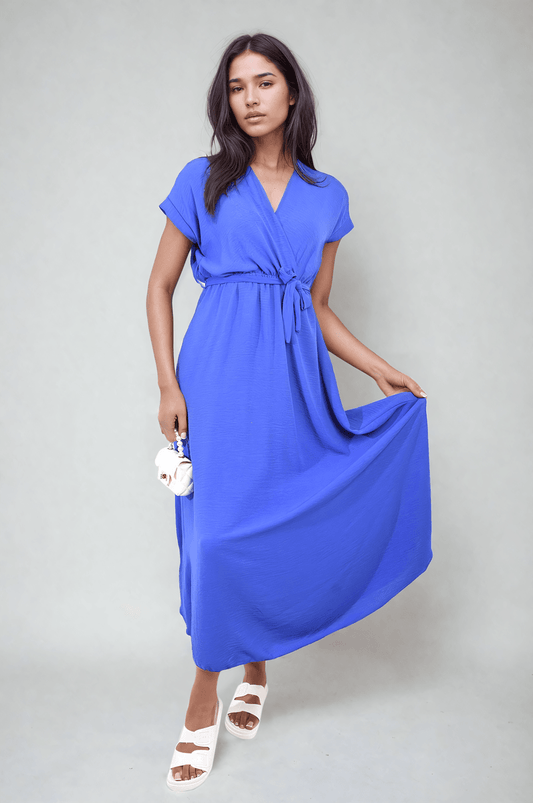 Wrap Tie Waist Short Sleeve Midi Dress - Lunavitae